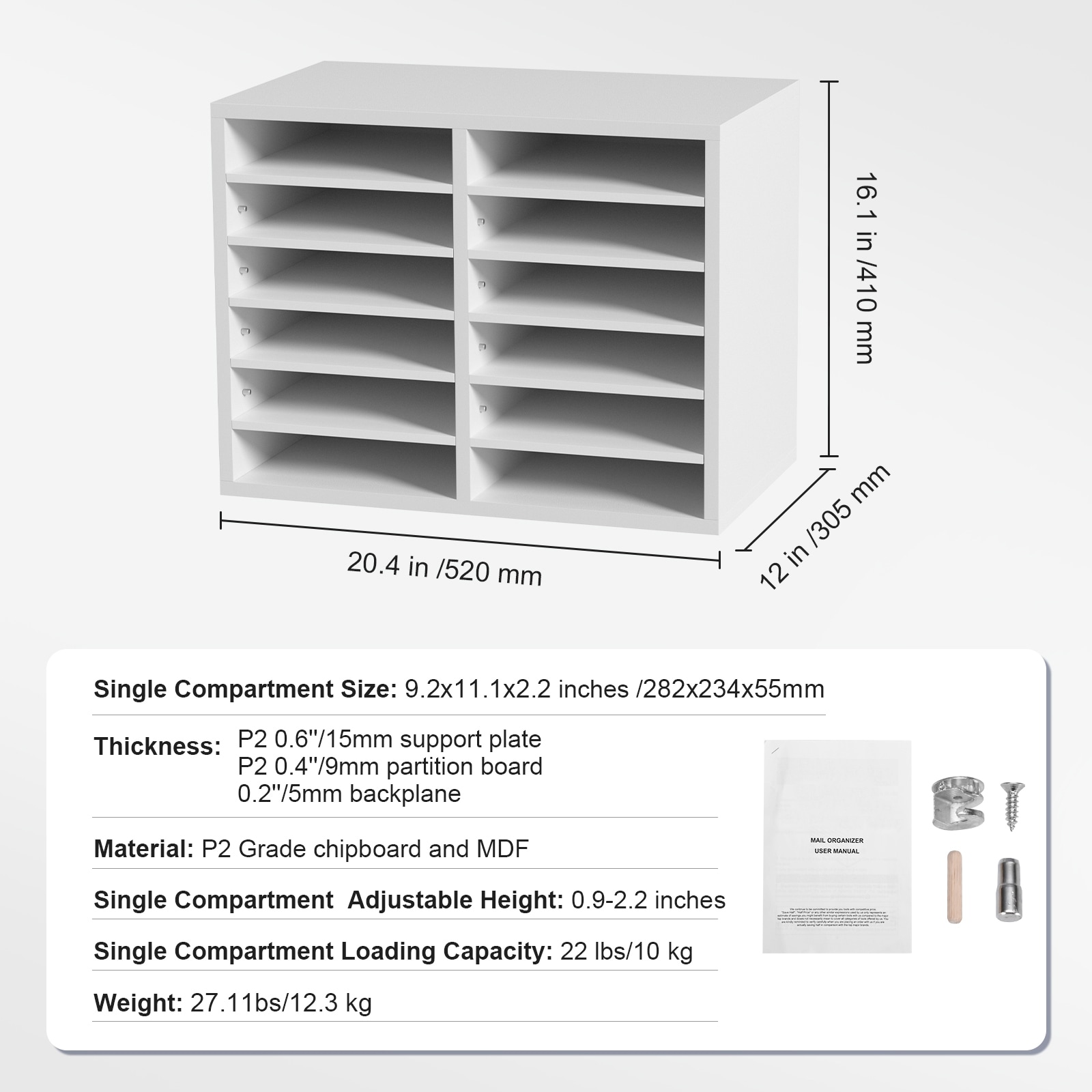 Literature Organiser With 12 Compartments Adjustable Shelving Unit_voghion.com